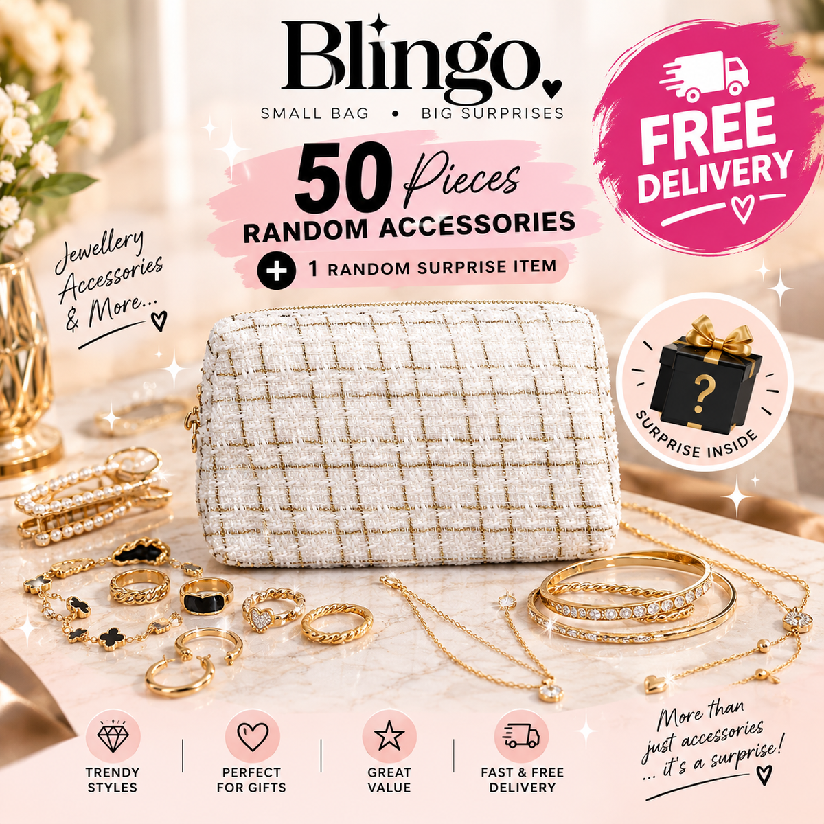 Blingo Mystery Accessories Bag – 50 Pieces of Surprise Jewellery & More